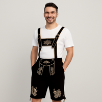 Oktoberfest Lederhose Herren – Bestickte Kurzhose in Braun mit Hosenträgern in Schwarz