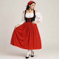 Mittelalterliches Dirndl Damen – Elegantes Trachtenkleid im bayerischen Bauernstil fürs Oktoberfest in Rot