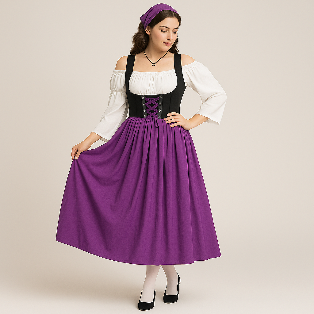 Mittelalterliches Dirndl Damen – Elegantes Trachtenkleid im bayerischen Bauernstil fürs Oktoberfest