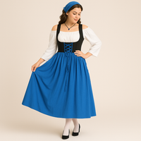 Mittelalterliches Dirndl Damen – Elegantes Trachtenkleid im bayerischen Bauernstil fürs Oktoberfest in Blau