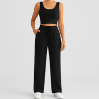 2-teiliges Sommer-Set für Damen – Ärmelloses Crop-Top und strukturierte Hose mit hoher Taille in Schwarz