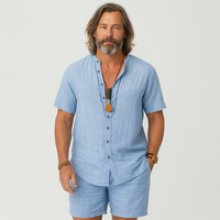 2-teiliges Herren-Set – Kurzarm-Cardigan und passende Freizeitshorts in Blau