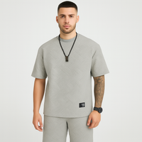 2-teiliges strukturiertes Herren-Set – Kurzarm-Oberteil mit Rundhalsausschnitt und passende Jacquard-Shorts in Grau