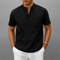 Herren Henley Poloshirt mit Knopfleiste und Relaxed Fit in Schwarz