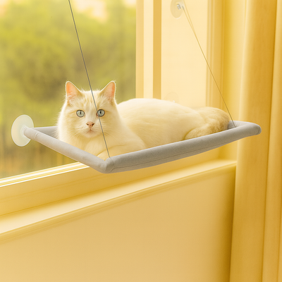 Gemütliche Katzenhängematte mit Fensterbefestigung