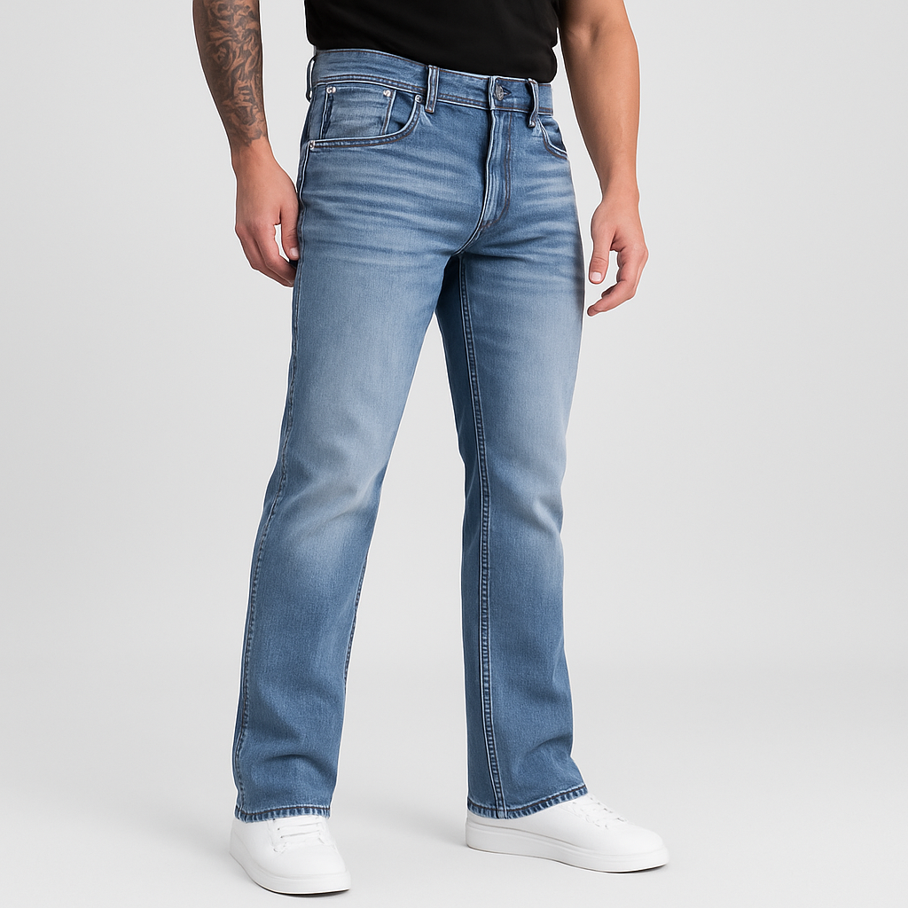 4Legend - Herren Flare Jeans mit Stickerei – Slim Fit Stretch Denim, Ganzjahres