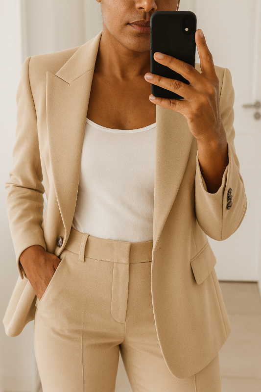 Eleganter Damenanzug für formelle Anlässe – Maßgeschneiderter Blazer mit mittelhoher Hose