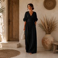 Daniela | Eleganter Jumpsuit mit V-Ausschnitt und weitem Bein in Schwarz