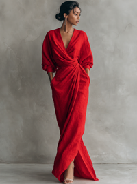 Roxa | Rosa Maxikleid mit V-Ausschnitt in Rot