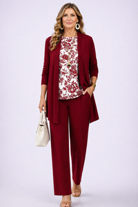 Denise | Elegantes 3-teiliges Casual-Set in Weiß & Rot