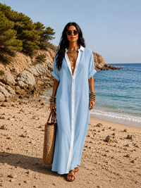 Hanna | Langes Hemdblusenkleid mit Knopfleiste in Hellblau