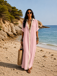 Hanna | Langes Hemdblusenkleid mit Knopfleiste in Rosa