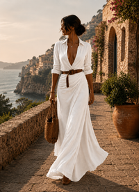 Mathilda | Drapiertes Kleid mit Gürtel in Weiß