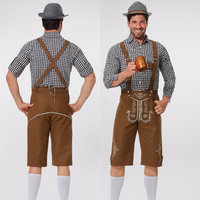 Herren Lederhose Braun – Traditionelle Trachtenhose mit Trägern für Oktoberfest München in Braun