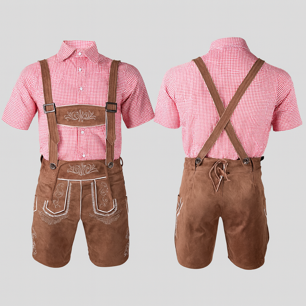 Herren Trachtenset – Kurze Hose mit Stickerei & Karohemd fürs Oktoberfest