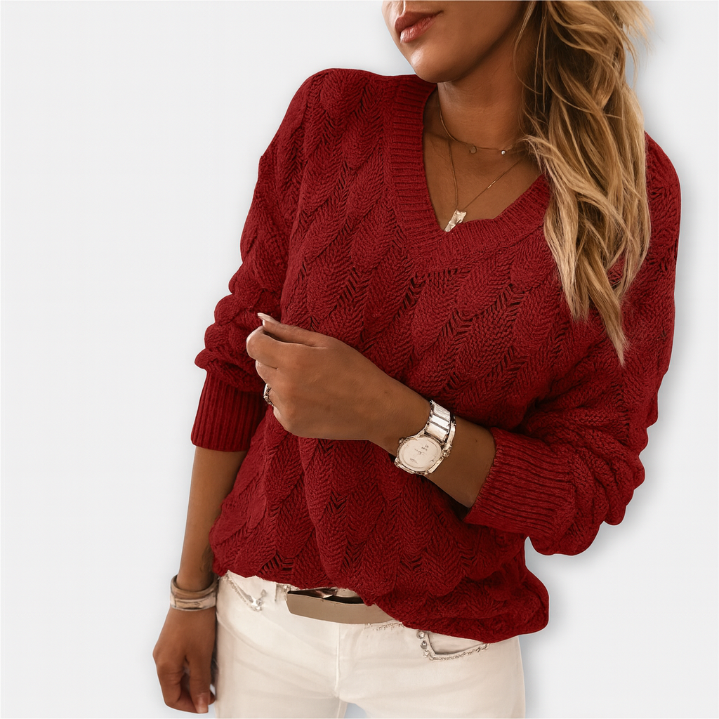 Hellgrauer Strickpullover mit Struktur – Mühelos gemütlicher Look