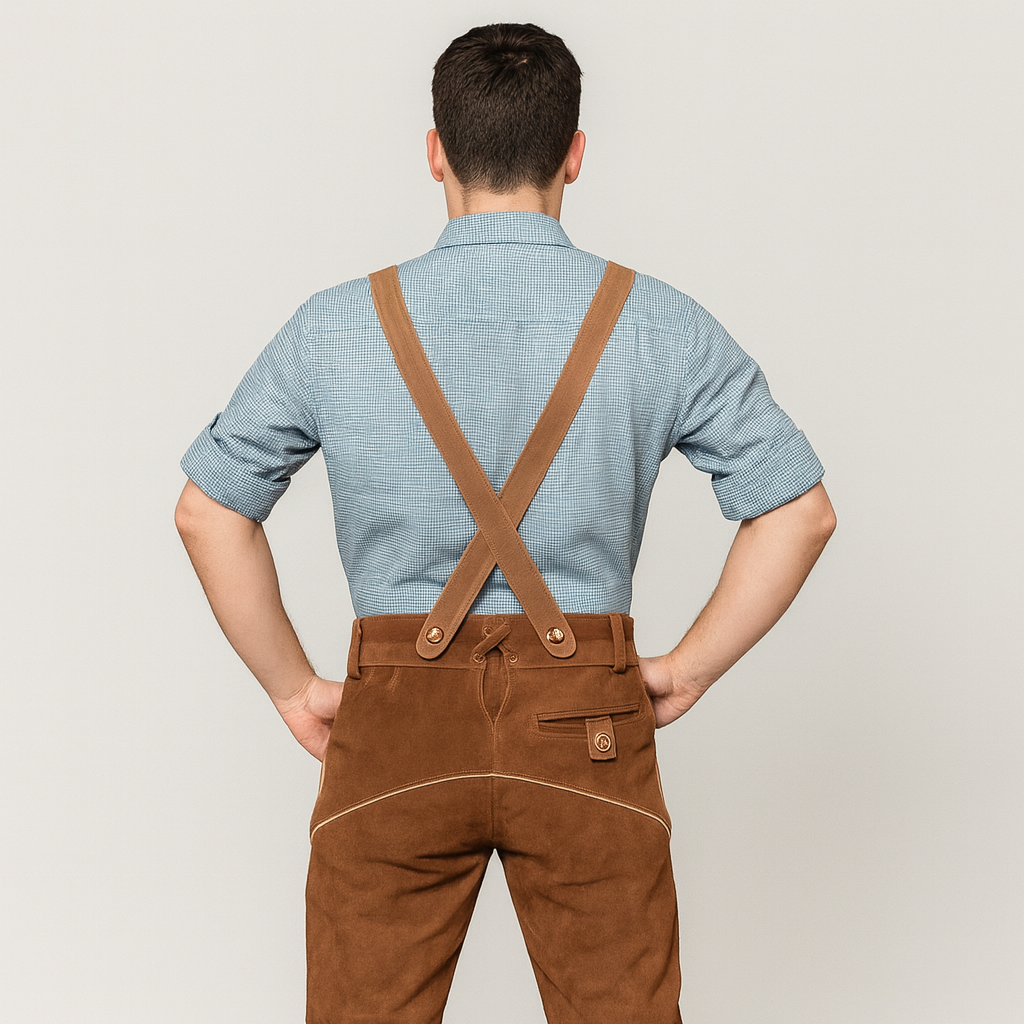 Kniebundlederhose Herren – Helle Trachtenhose mit Trägern & Stickerei fürs Oktoberfest