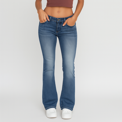 Eve – Damen Washed Flare Jeans – Casual Fit mit Taschen