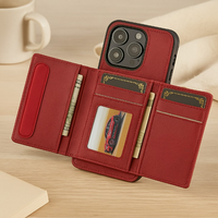 Abnehmbare magnetische Brieftasche für iPhone 11–16 Pro Max/Plus – PU-Leder, 5 Kartenfächer, kabelloses Laden in Rot