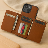 Abnehmbare magnetische Brieftasche für iPhone 11–16 Pro Max/Plus – PU-Leder, 5 Kartenfächer, kabelloses Laden in Braun