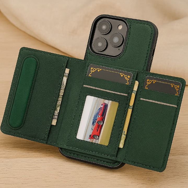 Abnehmbare magnetische Brieftasche für iPhone 11–16 Pro Max/Plus – PU-Leder, 5 Kartenfächer, kabelloses Laden