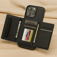Abnehmbare magnetische Brieftasche für iPhone 11–16 Pro Max/Plus – PU-Leder, 5 Kartenfächer, kabelloses Laden in Schwarz