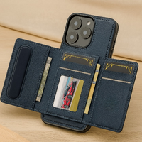 Abnehmbare magnetische Brieftasche für iPhone 11–16 Pro Max/Plus – PU-Leder, 5 Kartenfächer, kabelloses Laden in Blau