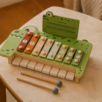 Krokodil-Musikbank aus Holz – Xylophon-Spielzeug für Hand-Auge-Koordination und musikalisches Spiel