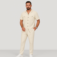 2-teiliges Sommer-Set für Herren – Lässiges Strandhemd mit Doppeltaschen und passende lange Hose in Khaki