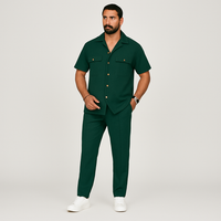 2-teiliges Sommer-Set für Herren – Lässiges Strandhemd mit Doppeltaschen und passende lange Hose in Grün