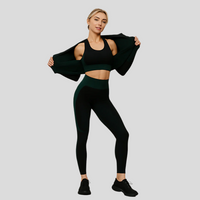3-teiliges Yoga-Set für Damen in Dunkelgrün