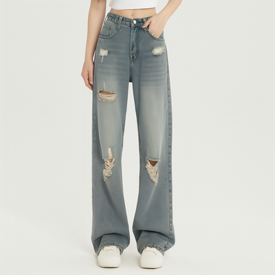 Kenza – Damen Jeans mit hoher Taille und weitem Bein – Lockere Passform, schlank machender amerikanischer Stil