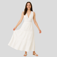 Loisa – Kleid mit V-Ausschnitt und Spitzenblende in Weiß