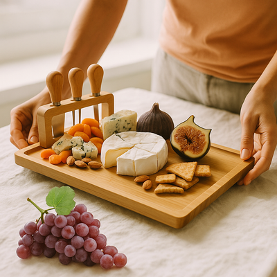 Holz-Käsebrett mit Messer und Gabel – Elegantes Servierbrett für Küche oder Esszimmer