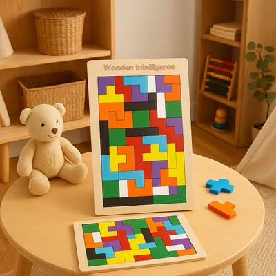 BrightBlocks 3D Holz Tangram Puzzle für Kinder – STEM Gehirntrainer