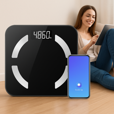 Hochpräziserter digitaler Körperfettwaage mit HD-Anzeige – Misst Gewicht, BMI, Körperfett, Muskelmasse und Wasseranteil