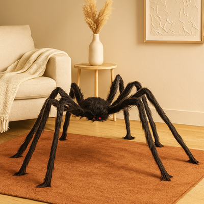 DarkCrawl Riesenspinne 150 cm – Schwarze Halloween Dekoration für Haus & Garten