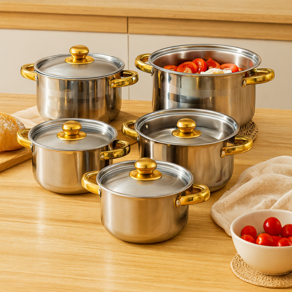 Lucien | 5-teiliges antihaftbeschichtetes Edelstahl-Kochgeschirr-Set