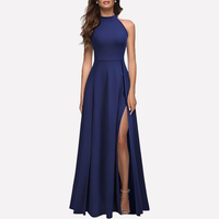 Dominique | Damen Formelles Abend Maxikleid mit Seitenschlitz in Blau