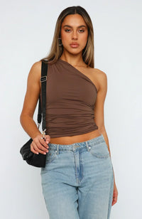 Seralina | Damen Elegant Crop Oberteil | Schick in Braun
