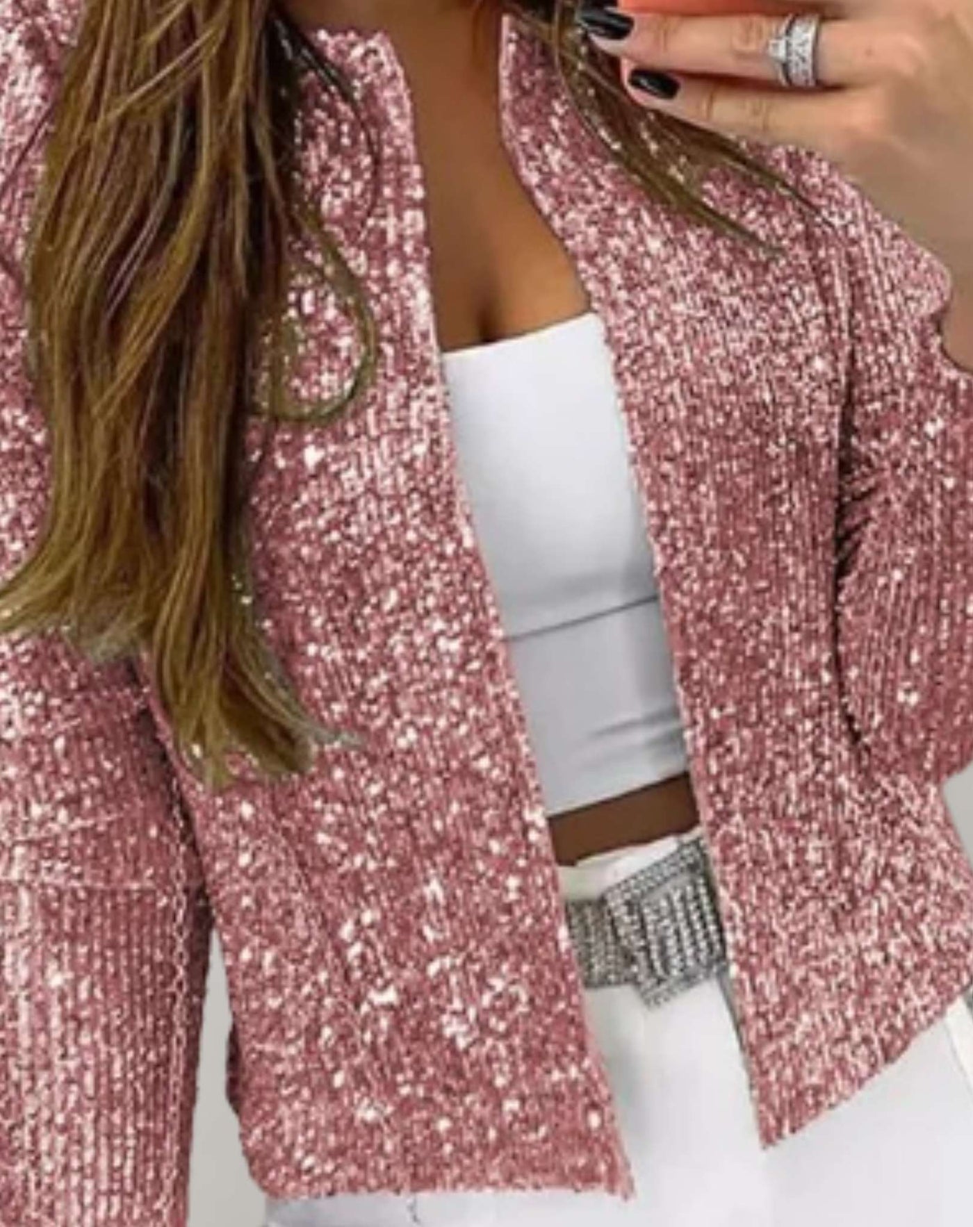 Claire - Glänzender und glitzernder offener Pullover Sweater