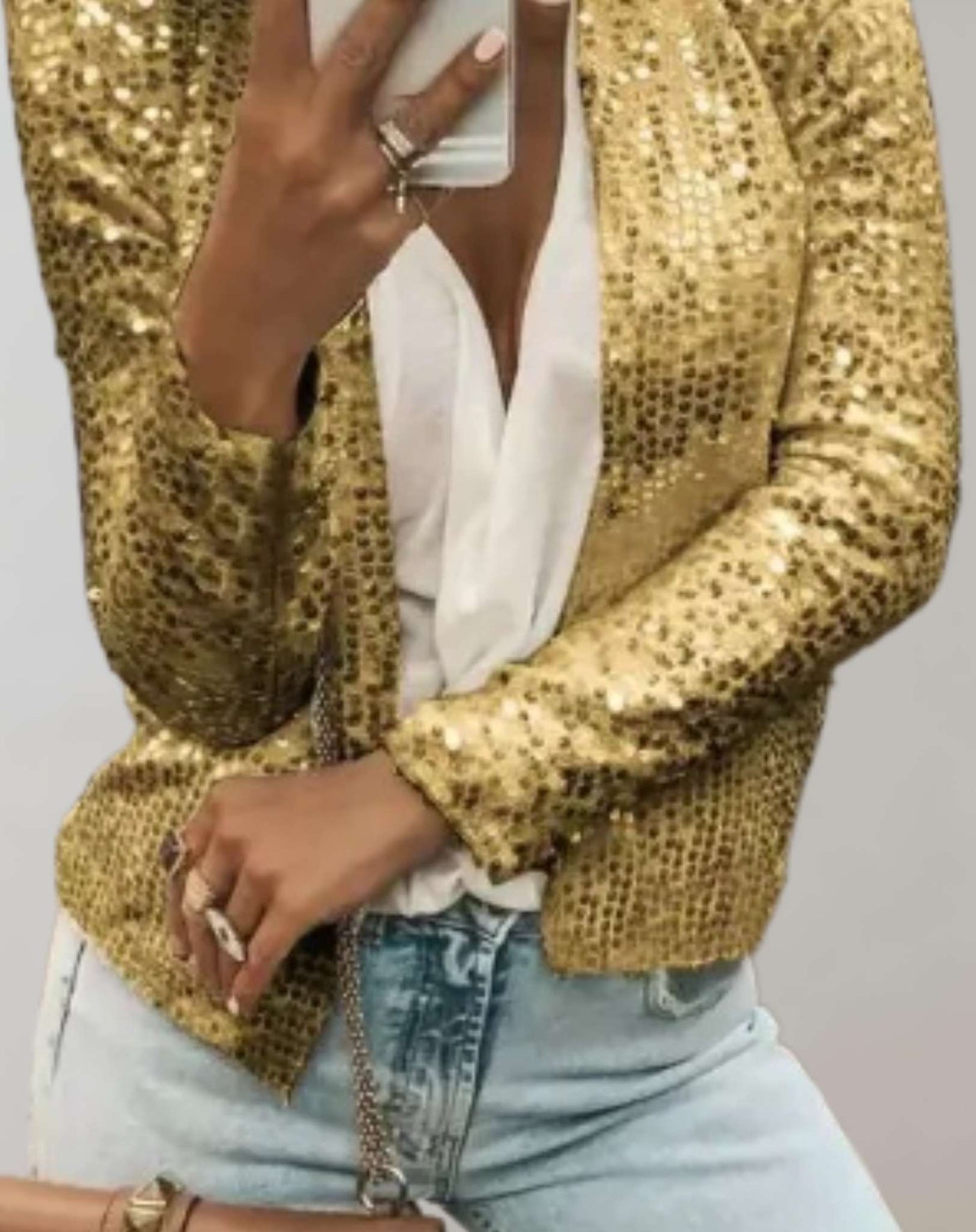 Claire - Glänzender und glitzernder offener Pullover Sweater