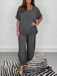 Damen Oberteil und Hose Zweiteiler Set in Grau