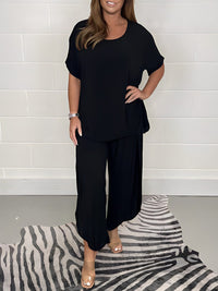 Damen Oberteil und Hose Zweiteiler Set in Schwarz