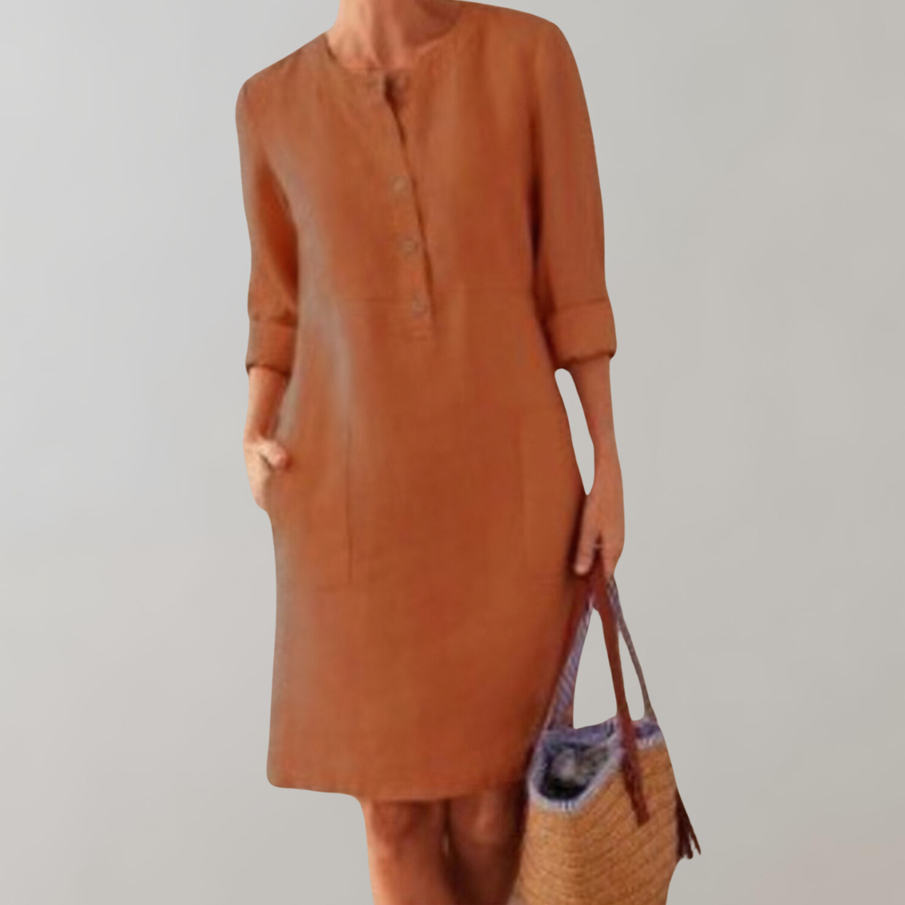 Yuna - bequemes Hemdkleid Damen | Button-Down-Front-Damenkleid | Zeitloses Kleid mit Dreiviertelärmeln