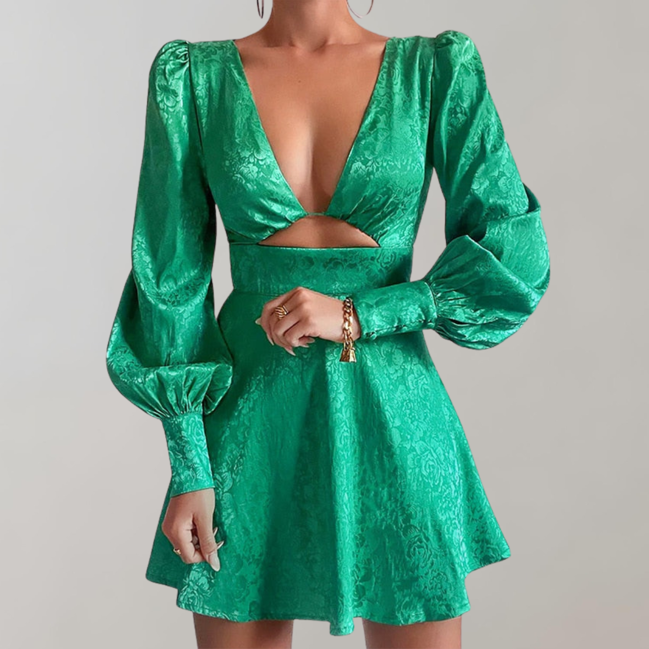 Isabella - Kleid mit tiefem V-Ausschnitt für Damen | trendiges Minikleid mit Puffärmeln