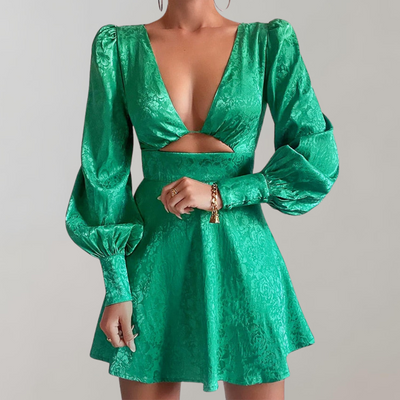 Isabella - Kleid mit tiefem V-Ausschnitt für Damen | trendiges Minikleid mit Puffärmeln