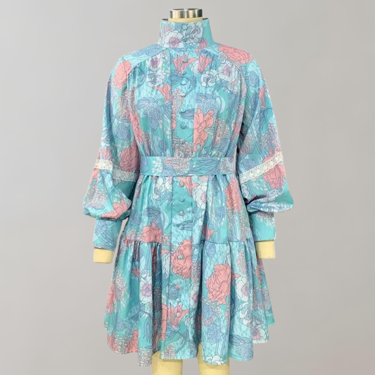 Liliana - Elegantes Stufenkleid mit Blumendruck für Damen | Langes Kleid mit Puffärmeln