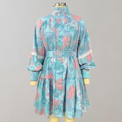 Liliana - Elegantes Stufenkleid mit Blumendruck für Damen | Langes Kleid mit Puffärmeln