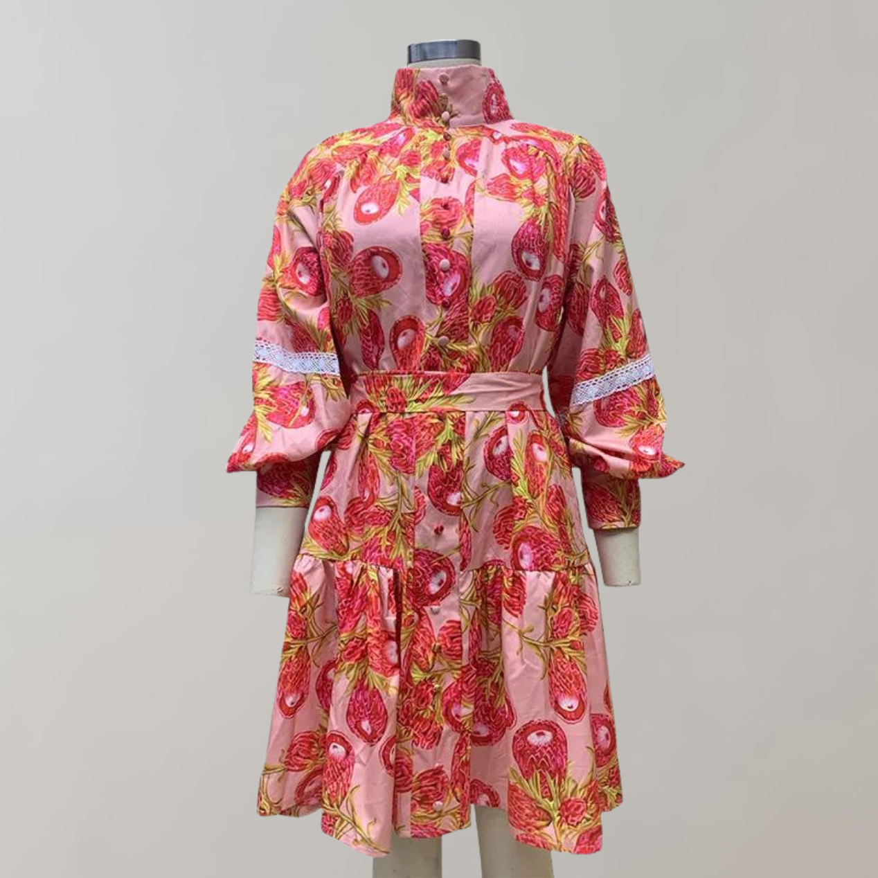 Liliana - Elegantes Stufenkleid mit Blumendruck für Damen | Langes Kleid mit Puffärmeln